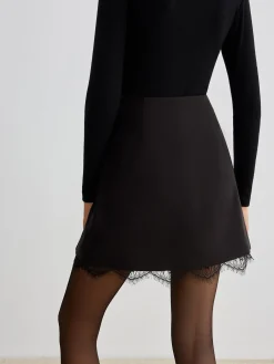 New Lace Trim Metal-Flower Zipper Skirt Skirts|Bottoms
