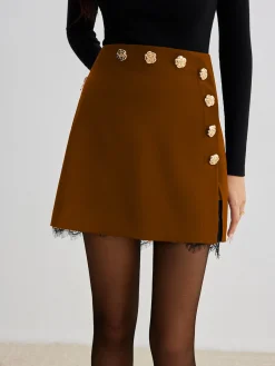New Lace Trim Metal-Flower Zipper Skirt Skirts|Bottoms
