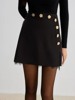Hot Lace Trim Metal-Flower Zipper Skirt Skirts|Bottoms