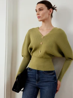 Clearance Leg-Of-Mutton Sleeve Cinched Sweater Sweater Tops|Sweaters & Cardigans