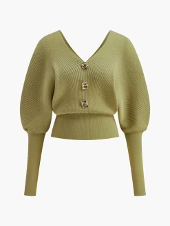 Clearance Leg-Of-Mutton Sleeve Cinched Sweater Sweater Tops|Sweaters & Cardigans