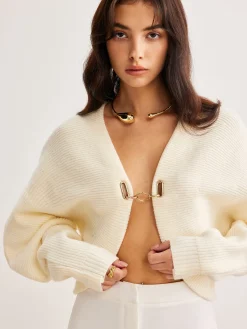 New Leg-Of-Mutton Sleeve Metal Cardigan Cardigans|Sweaters & Cardigans
