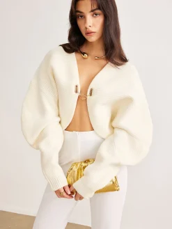 New Leg-Of-Mutton Sleeve Metal Cardigan Cardigans|Sweaters & Cardigans