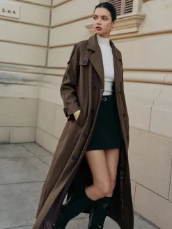 Online Leisure Belted Tweed Long Coat Outerwear|Coats