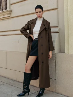 Online Leisure Belted Tweed Long Coat Outerwear|Coats