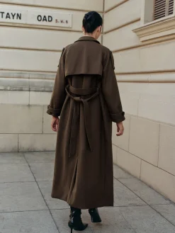 Online Leisure Belted Tweed Long Coat Outerwear|Coats