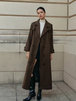 Online Leisure Belted Tweed Long Coat Outerwear|Coats