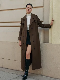Online Leisure Belted Tweed Long Coat Outerwear|Coats