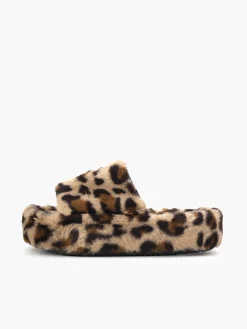 Online Leopard Fuzzy Platform Slippers Shoes|Accessories