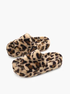 Online Leopard Fuzzy Platform Slippers Shoes|Accessories