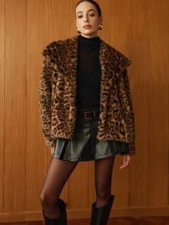 Best Leopard Printed Faux Fur Warm Coat Outerwear|Coats
