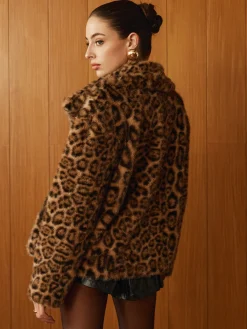Best Leopard Printed Faux Fur Warm Coat Outerwear|Coats
