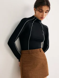 Outlet Lettuce Trim Contrast Piping Slim Blouse Blouses & Shirts|Tops