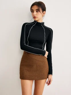 Outlet Lettuce Trim Contrast Piping Slim Blouse Blouses & Shirts|Tops
