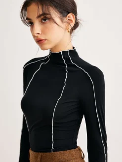 Lettuce Trim Contrast Piping Slim Blouse Blouses & Shirts|Tops