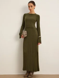 Lettuce Trim Pleated Sweater Skirt Skirts|Knitwear