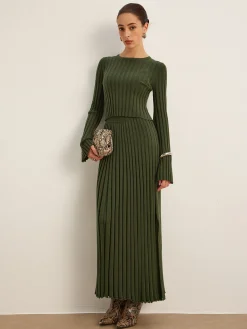 Lettuce Trim Pleated Sweater Skirt Skirts|Knitwear