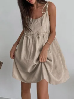 Hot Levanzo Tied Shoulder Short Dress Vacation Dresses|Summer Dresses