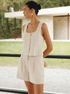 Sale Linen Blends Simple Shorts Set Shorts Sets|Shorts