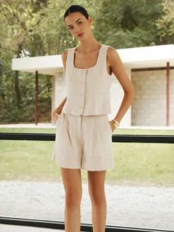 Sale Linen Blends Simple Shorts Set Shorts Sets|Shorts