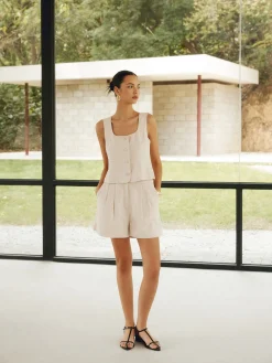 Sale Linen Blends Simple Shorts Set Shorts Sets|Shorts