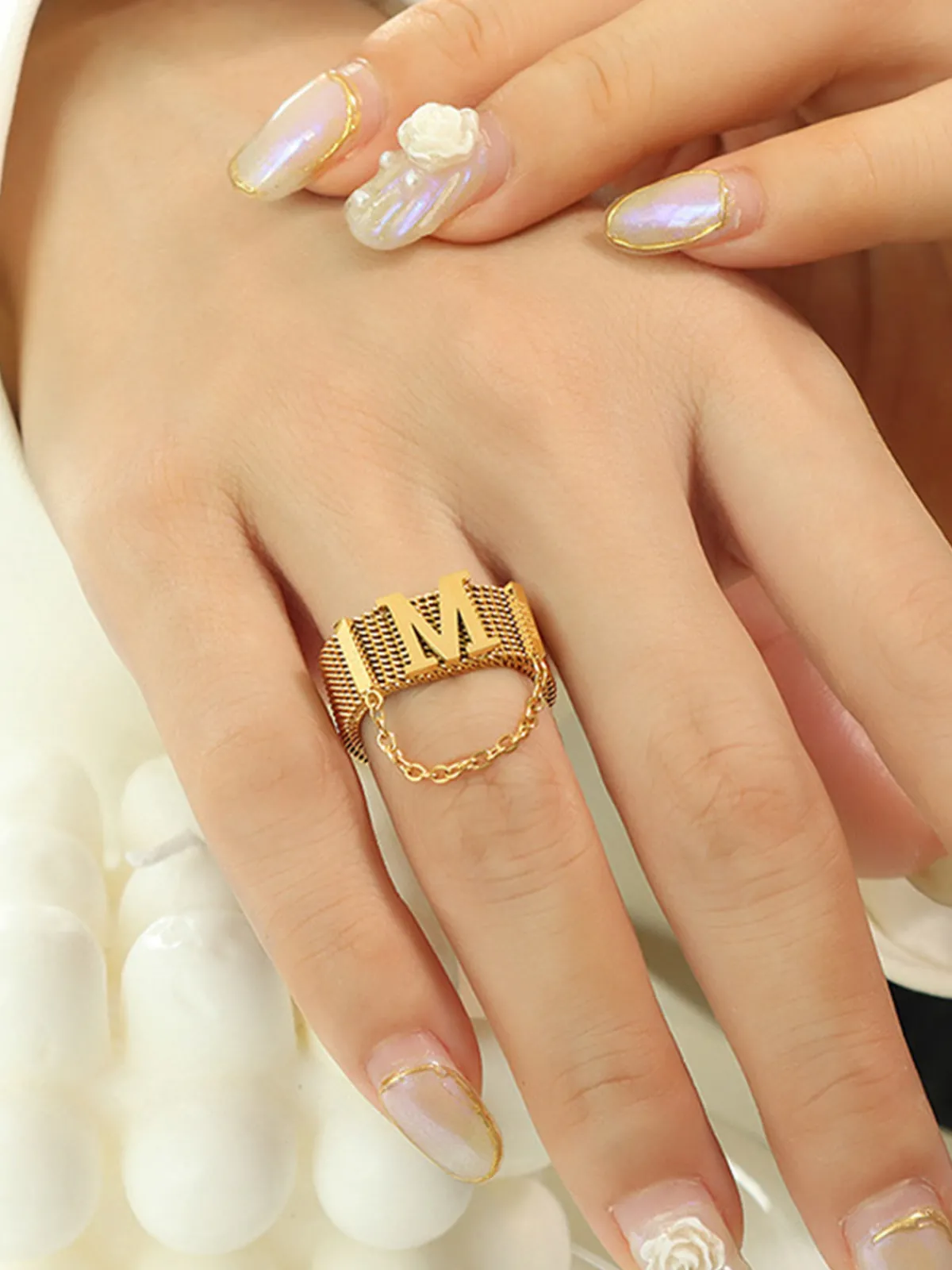 Best M Letter & Chain Decor Ring Rings & Bracelets|Accessories