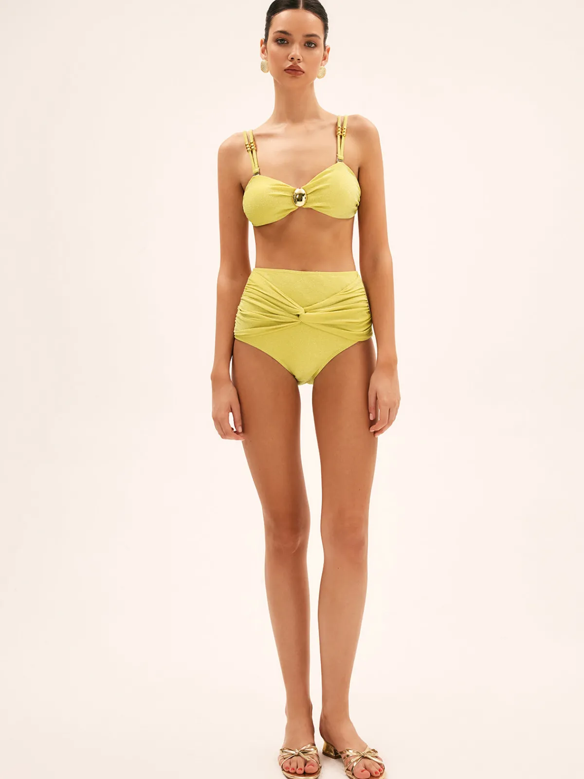 Metal Decor High Waist Bikini Set Swimwear|Tops