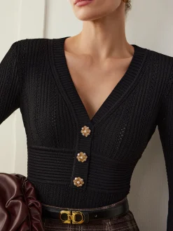 New Metal Snowflake V-Neck Slim Sweater Sweater Tops|Sweaters & Cardigans