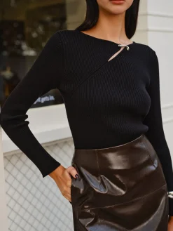 Hot Metal-Detail Ribbed Slim Sweater Sweater Tops|Sweaters & Cardigans
