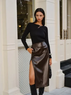 Hot Metal-Detail Ribbed Slim Sweater Sweater Tops|Sweaters & Cardigans