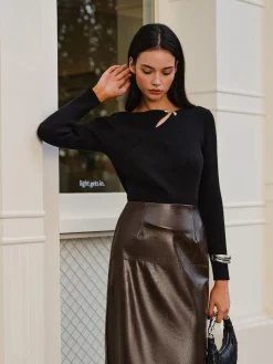 Hot Metal-Detail Ribbed Slim Sweater Sweater Tops|Sweaters & Cardigans