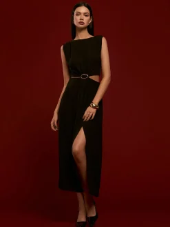 Sale Metal-Ring Cutout Pleated Dress Casual Dresses|Cocktail & Party Dresses