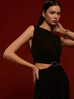 Sale Metal-Ring Cutout Pleated Dress Casual Dresses|Cocktail & Party Dresses