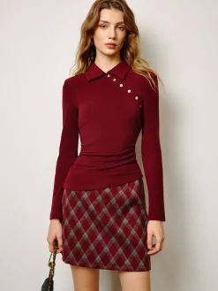 New Mid-Waist Tweed Zipper Skirt Bottoms