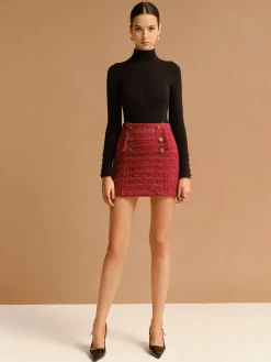 Clearance Mid-Waist Tweed Zipper Skirt Skirts|Bottoms