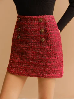 Clearance Mid-Waist Tweed Zipper Skirt Skirts|Bottoms