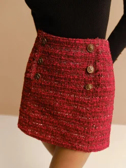 Discount Mid-Waist Tweed Zipper Skirt Skirts|Bottoms