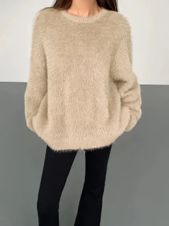 Minimalist Fuzzy Pullover Sweater Sweater Tops|Sweaters & Cardigans
