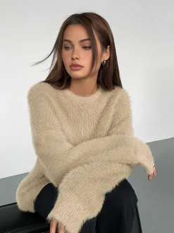 Outlet Minimalist Fuzzy Pullover Sweater Sweater Tops|Sweaters & Cardigans