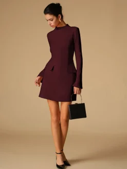 Sale Minimalist Plain Mock Neck Dress Cocktail & Party Dresses|Vacation Dresses