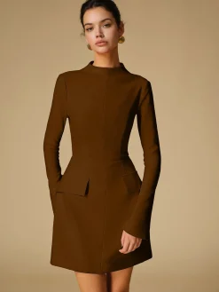 Sale Minimalist Plain Mock Neck Dress Cocktail & Party Dresses|Vacation Dresses