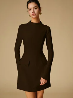 Sale Minimalist Plain Mock Neck Dress Cocktail & Party Dresses|Vacation Dresses