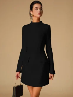 Sale Minimalist Plain Mock Neck Dress Cocktail & Party Dresses|Vacation Dresses
