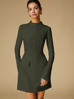 Clearance Minimalist Plain Mock Neck Dress White Dresses|Black Dresses