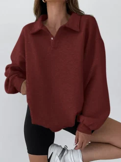New Minimalist Plain Polo Sweatshirt Sweatshirts & Hoodies|Tops