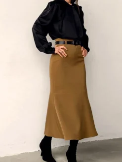 New Minimalist Plain Skirt Without Belt Skirts|Bottoms