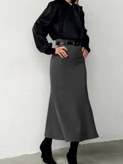 New Minimalist Plain Skirt Without Belt Skirts|Bottoms