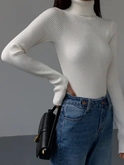Best Minimalist Turtleneck Slim Knit Top Sweater Tops|Sweaters & Cardigans