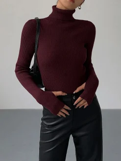 Best Minimalist Turtleneck Slim Knit Top Sweater Tops|Sweaters & Cardigans
