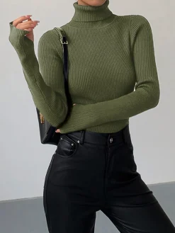 Online Minimalist Turtleneck Slim Knit Top Sweater Tops|Sweaters & Cardigans